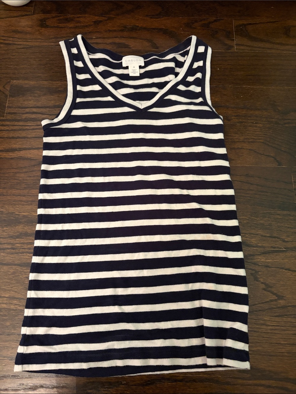Caslon Navy and White Striped V-Neck Tank top